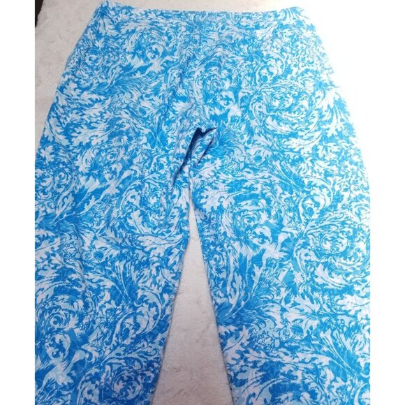 Talbots Womens Blue Printed Cropped Pants Size 14 Tie-Waist Stretch Straight Leg - Picture 2 of 6